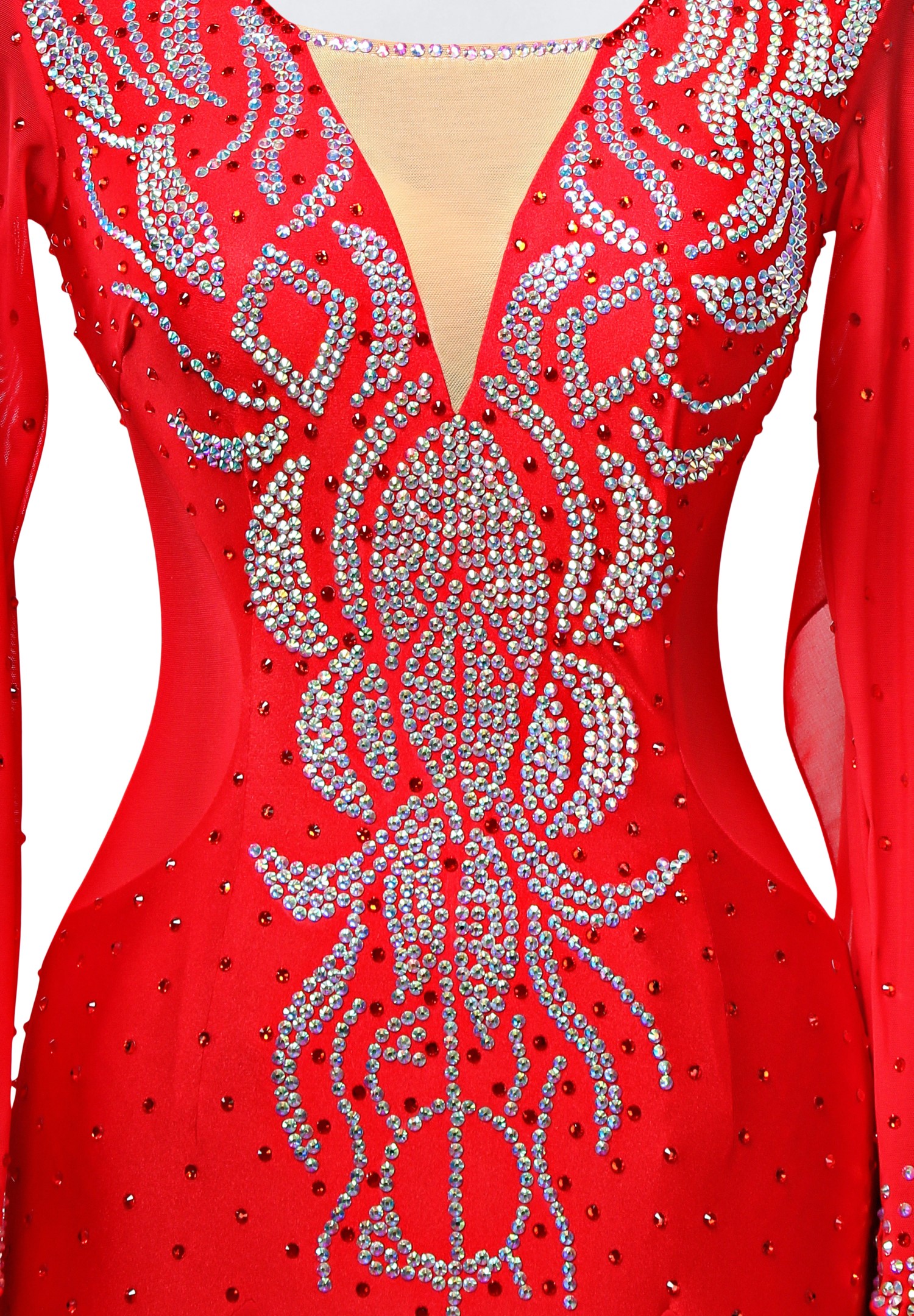 Luxury Red Sequin & Ostrich Feather High Neck Prom Gown - VQ