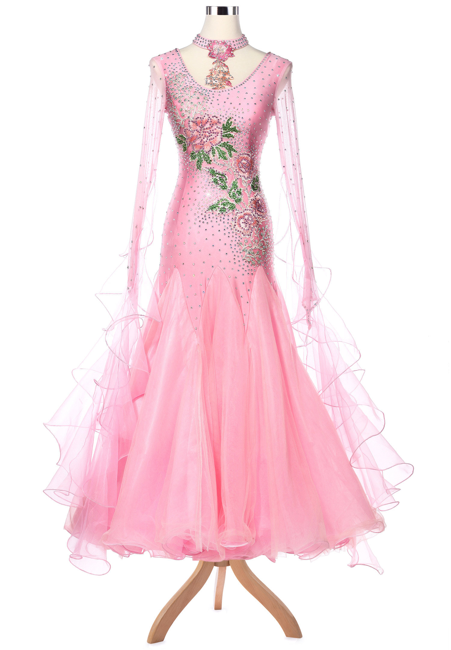 Luxury Peony Embroidered Ballroom Dance Competition Dress VN-A5141