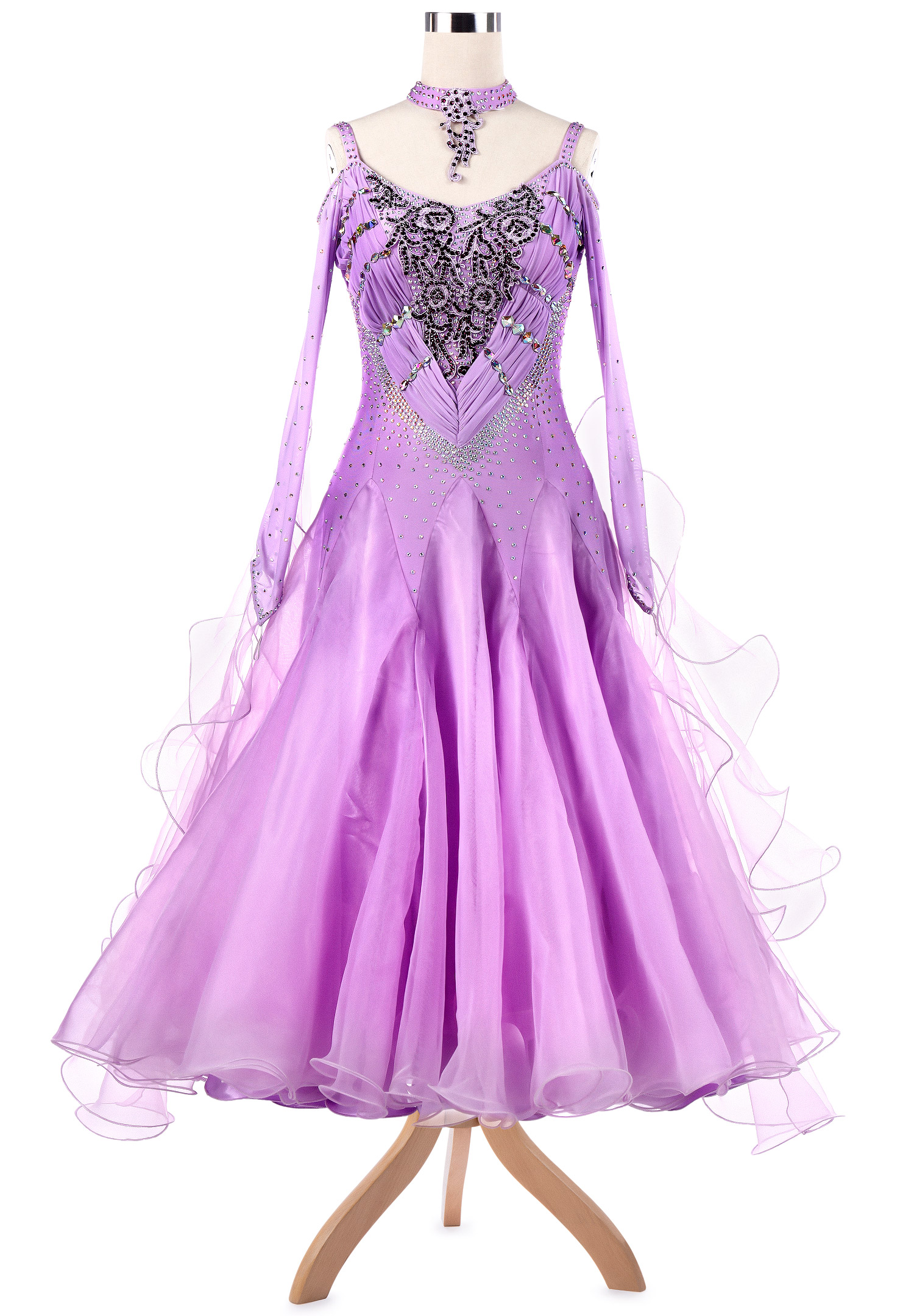 Luxury V-Shaped Applique Ruched Ballroom Competition Dress VN-A5249