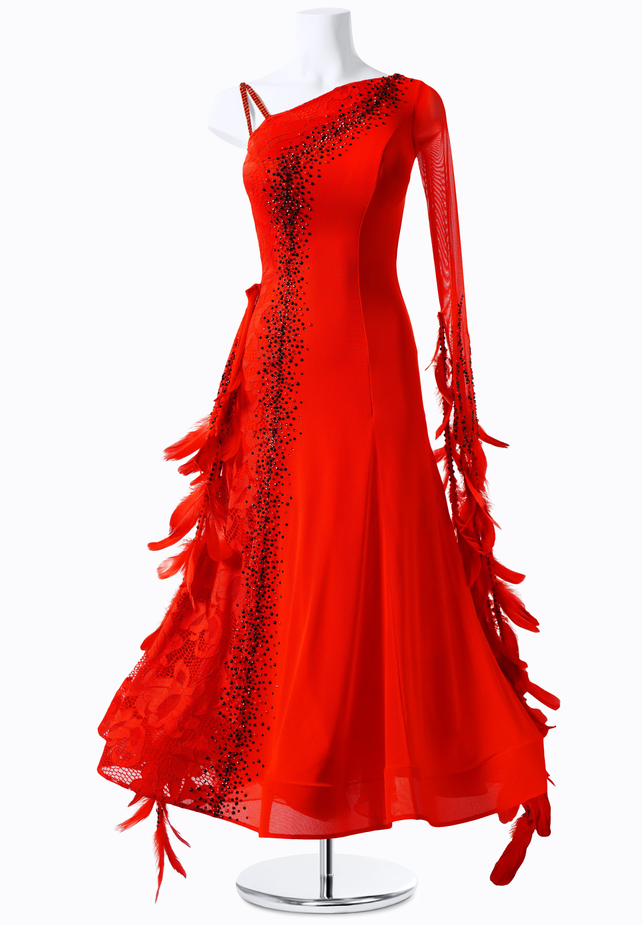 Oblique Feathered Ballroom Gown MF-B0139