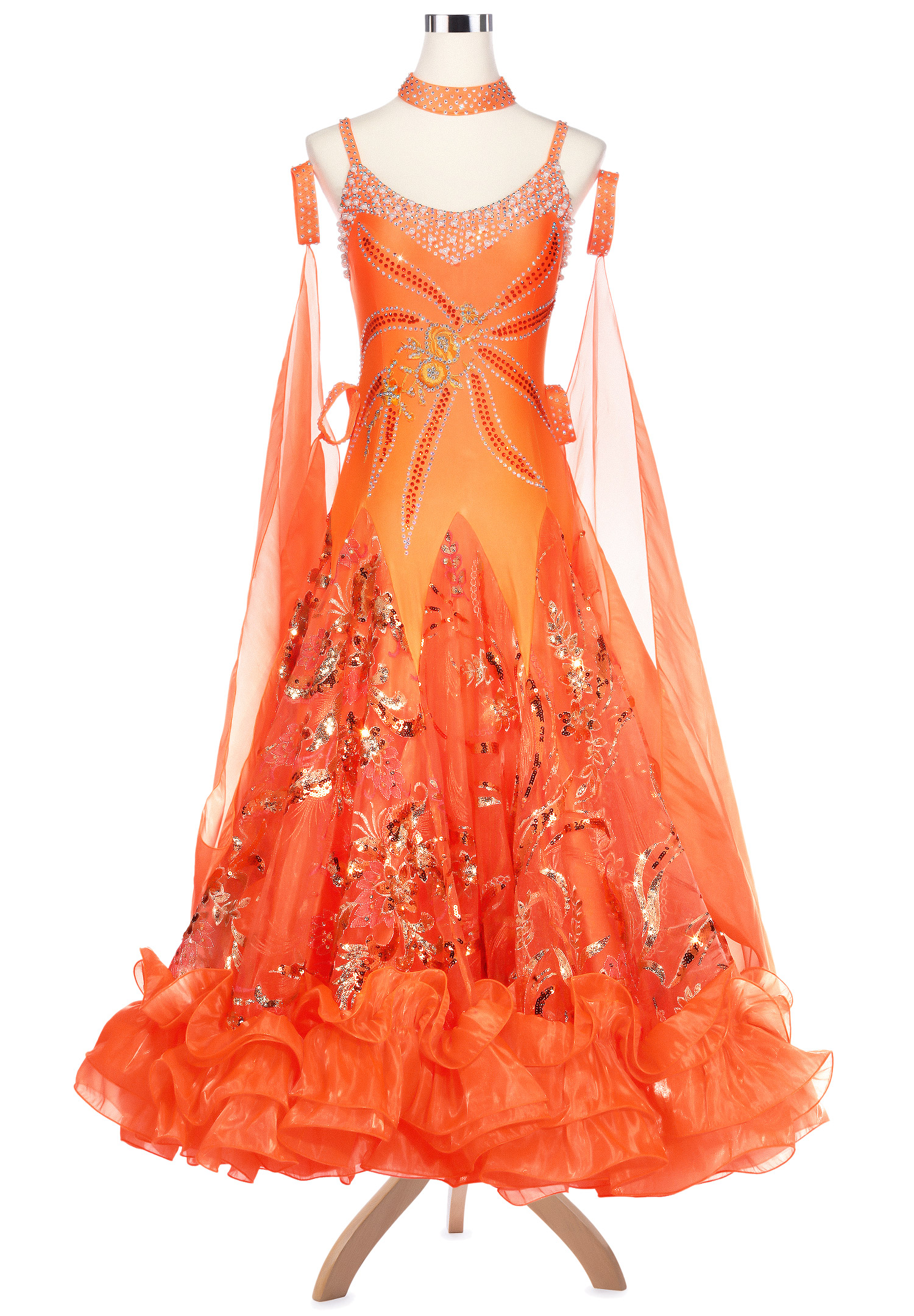 Pearly Edge Sequined Floral Godet Ballroom Competition Dress VN-A5173