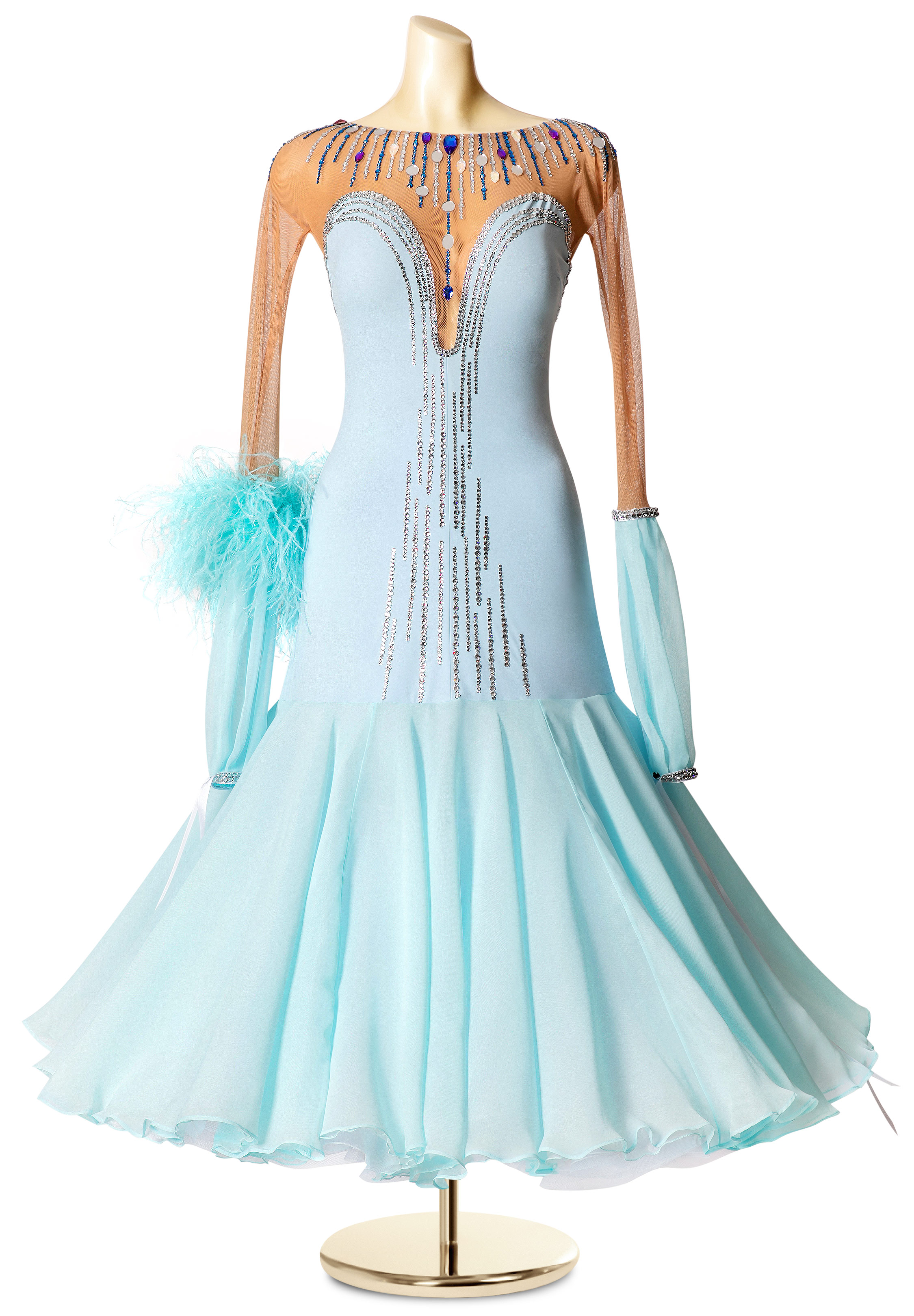 Plunging Feather Mermaid Ballroom Dress PC-WB19123