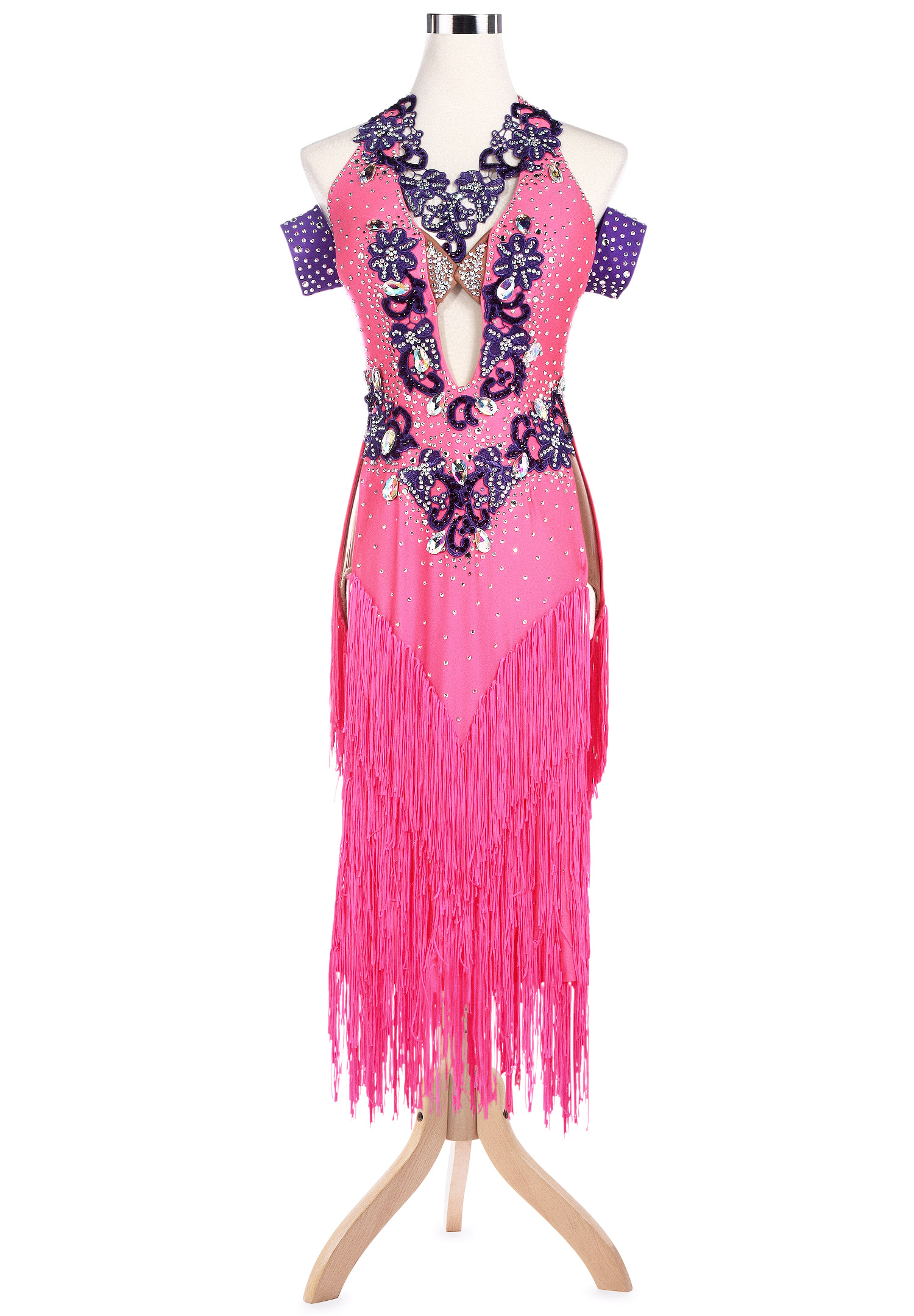 Plunging Floral Applique Cascading Fringe Latin Rhythm Dress L5203 ...