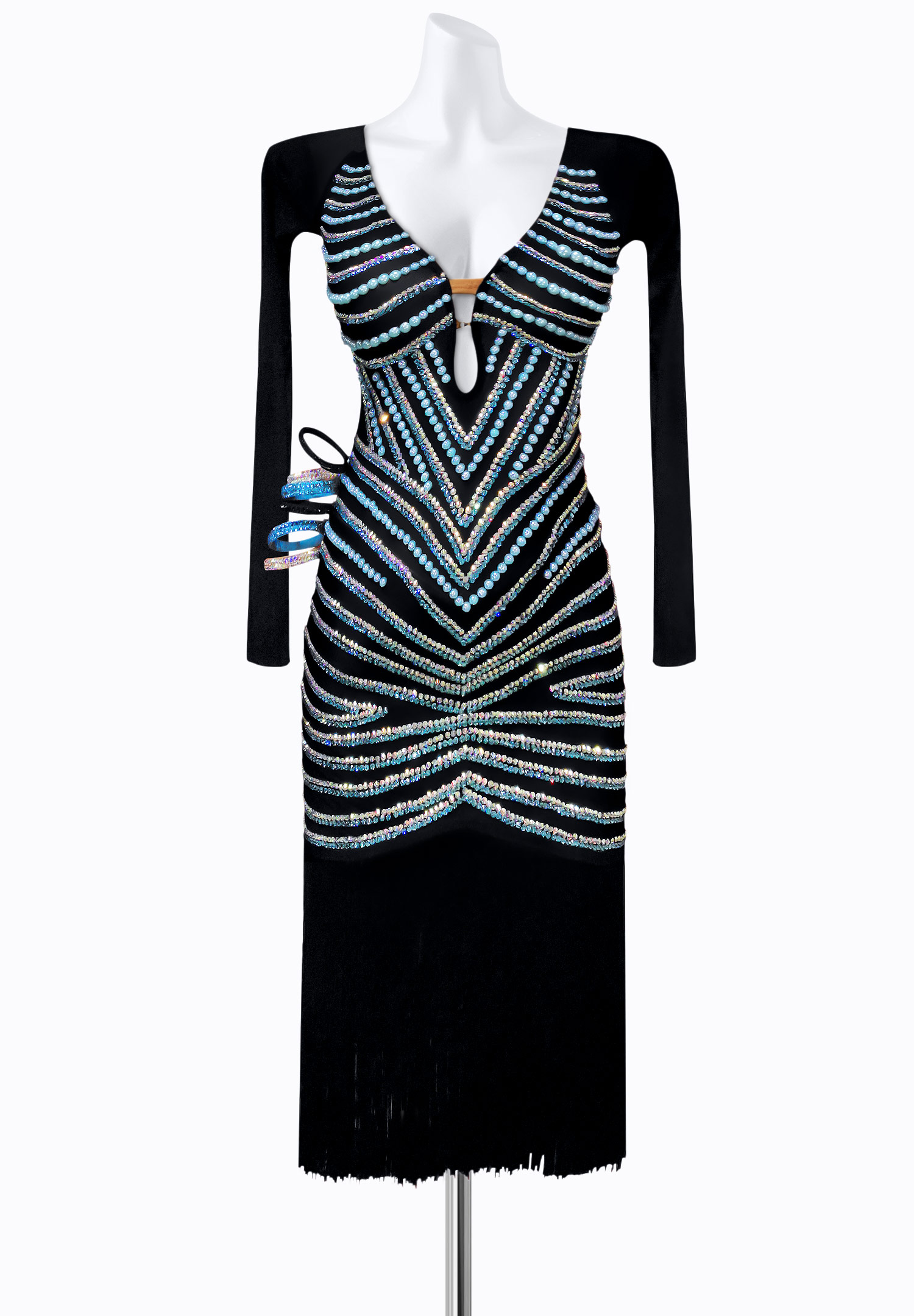 Plunging Pearl Latin Dress AM-L3304