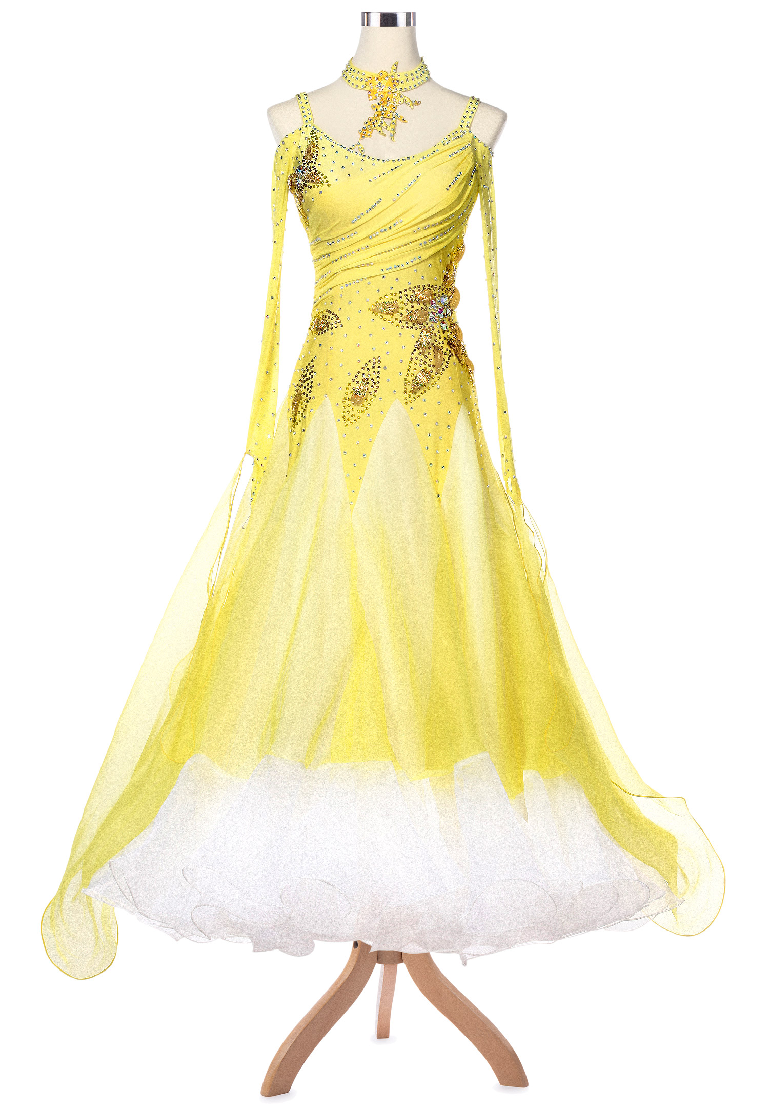 Scattered Leaves Ombre Godet Ballroom Competition Dress VN-A5142