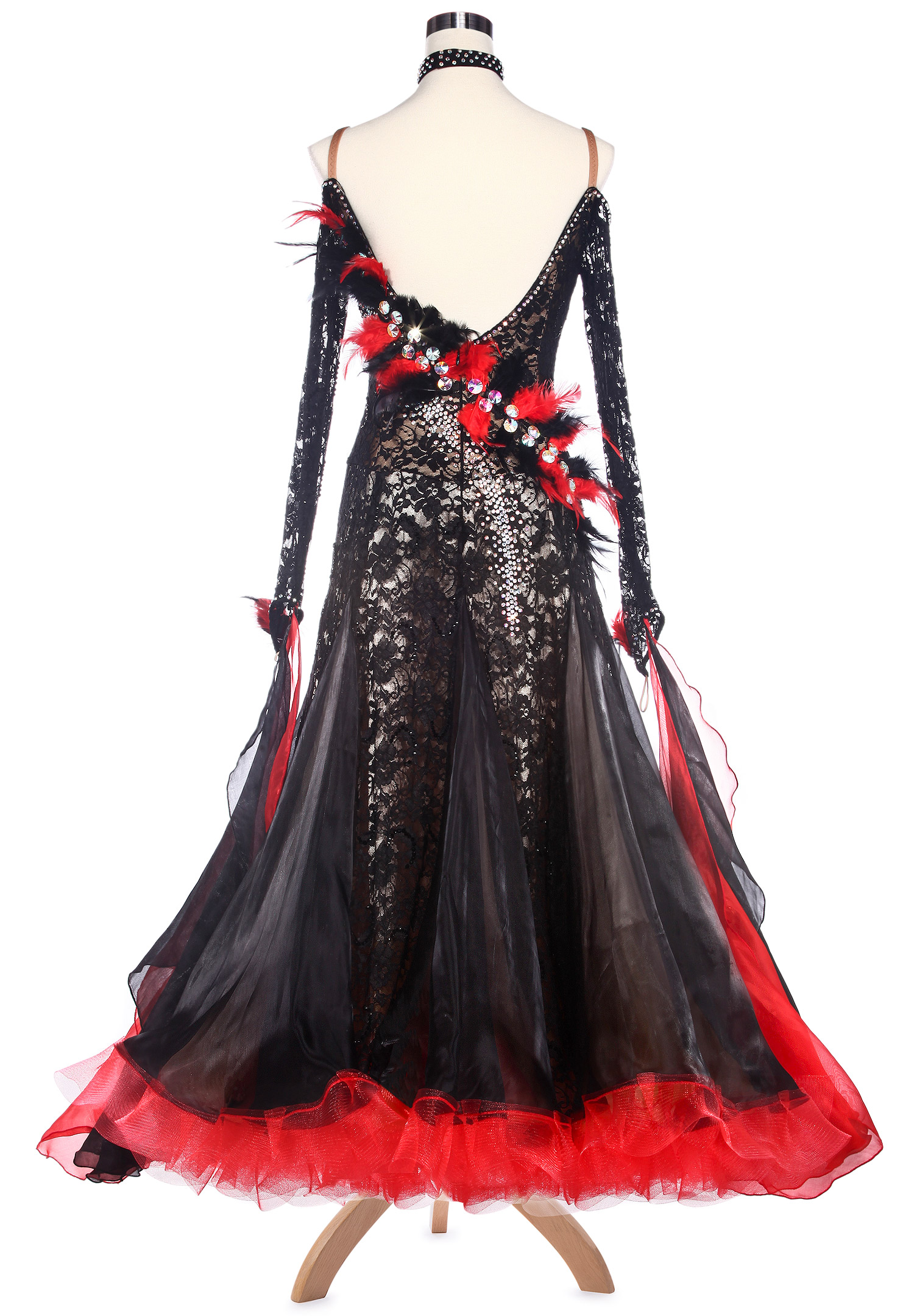 Sheer Lace Bodice Feathered Ballroom Competition Dress VN-A5189 ...