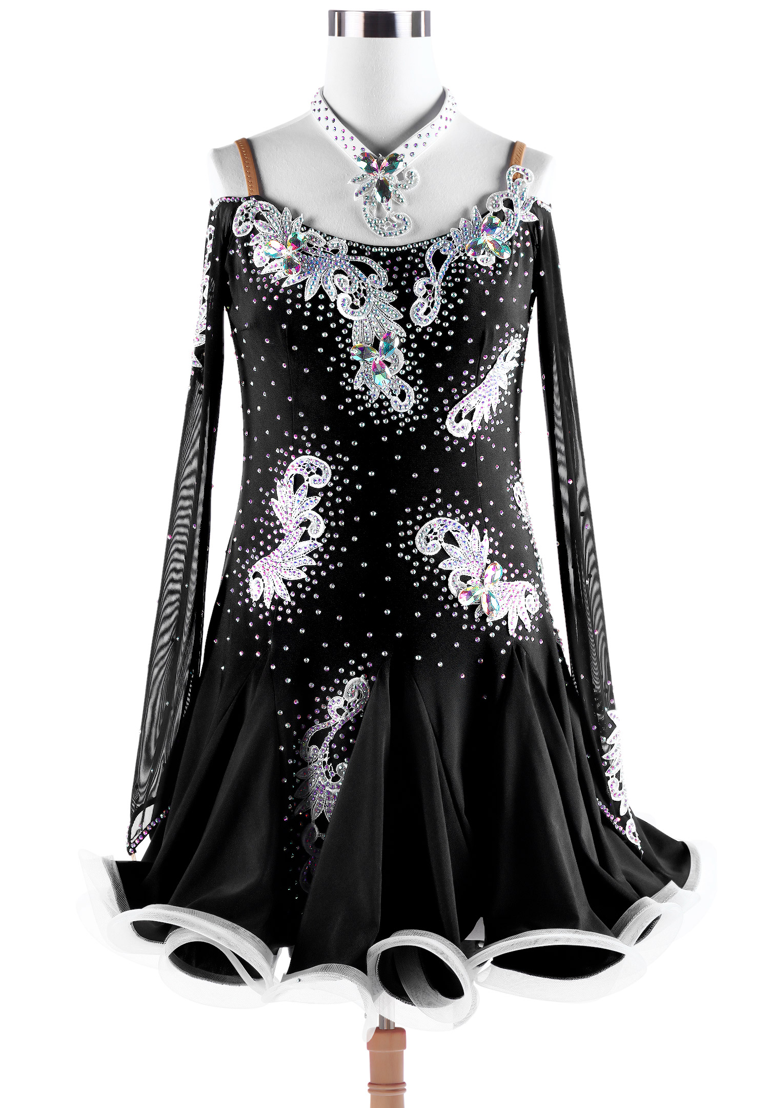 Sparkly Applique Short Ruffle Latin Competition Dance Dress VN-L5248