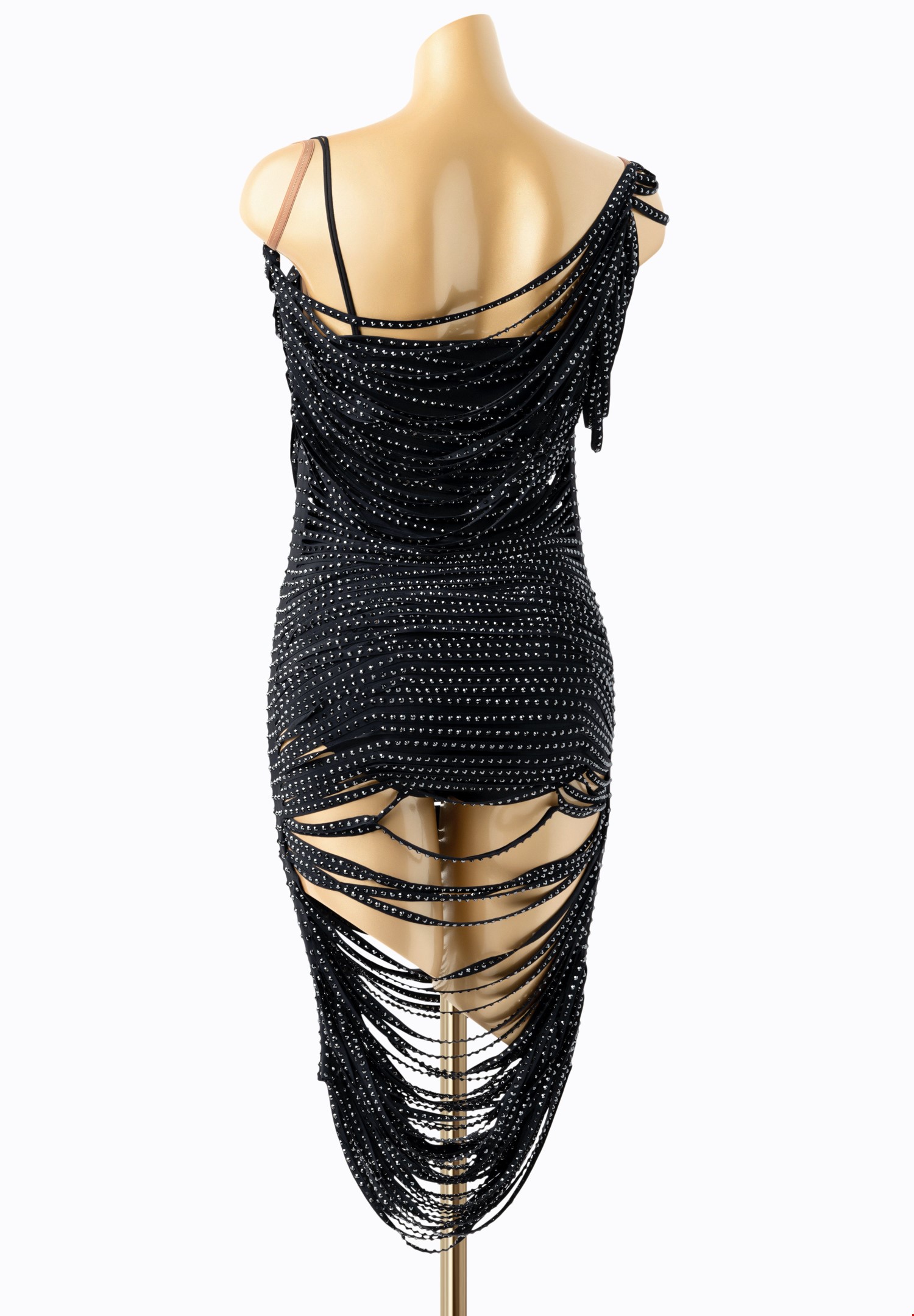 Black Cabaret Cotton Fringe Low Back Bodysuit with Sequin Bra Cup