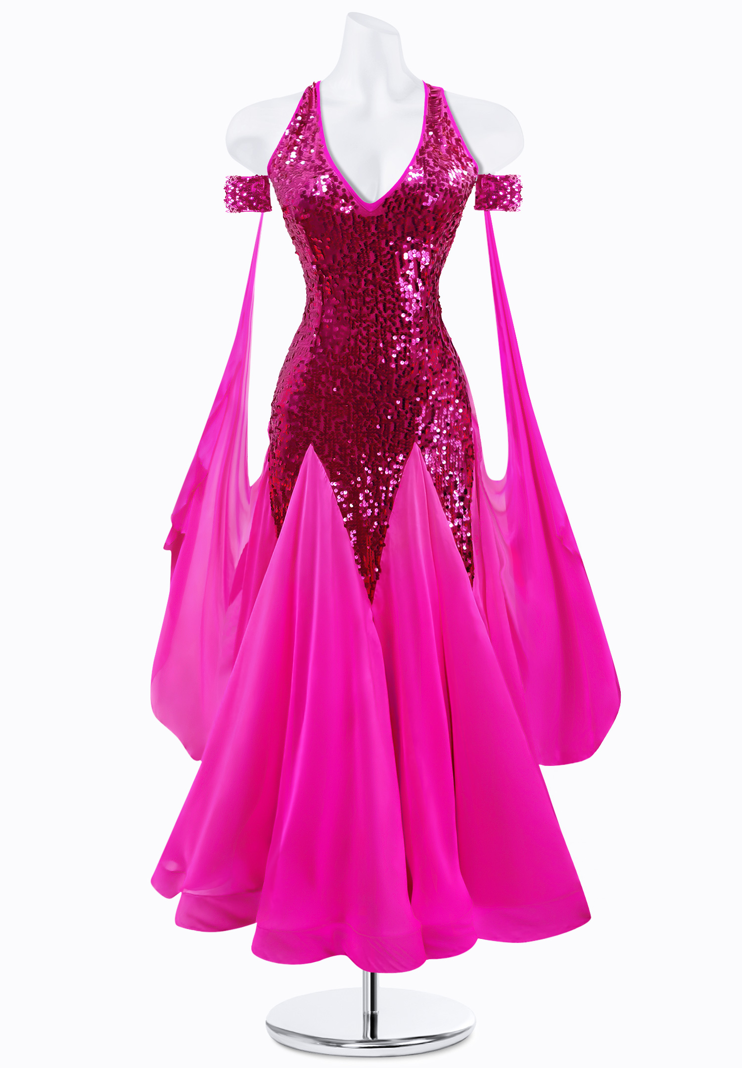 Competition Bright Pink Ballroom Dance Evening Gown newest Dress L Sequins/Bead Vintage