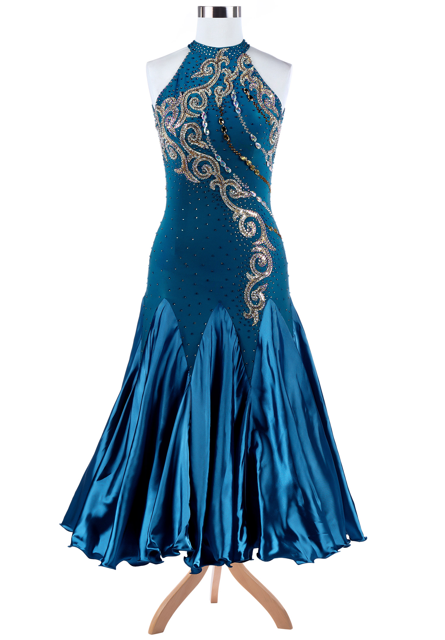 Swirling Sparkly Applique American Smooth Competition Dress VN-A5314