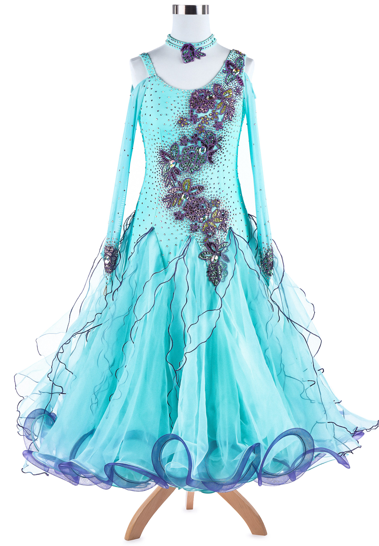 Twisted Floral Embroidery Ballroom Competition Dress VN-A5283