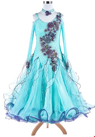 Twisted Floral Embroidery Ballroom Competition Dress A5283
