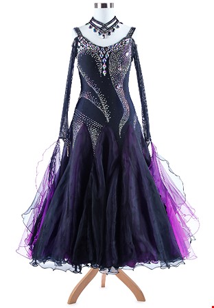 Unique Crystal Motif Puffy Ballroom Dance Competition Dress A5331