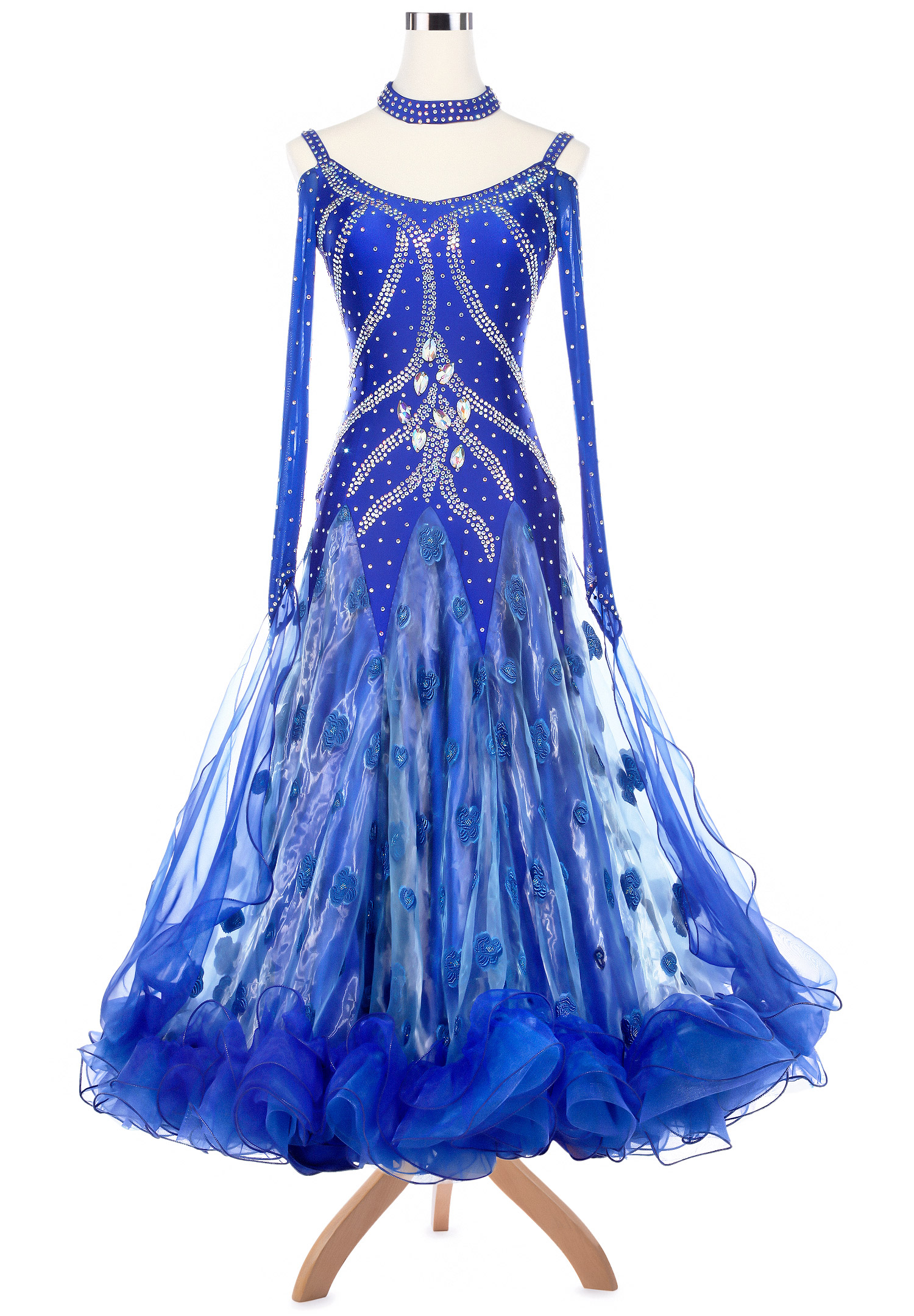 Water Fairy Flowery Embroidered Godet Ballroom Competition Dress VN-A5126