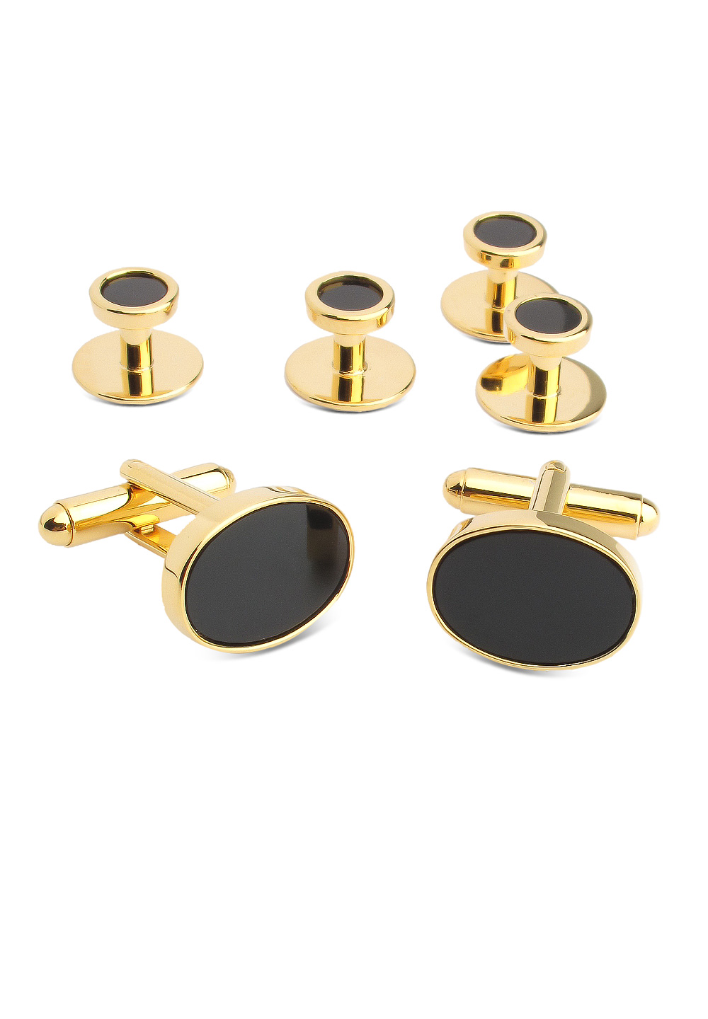 black cufflinks and studs