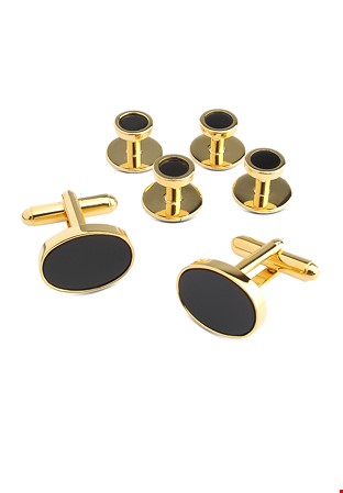 DSI Luxury Cufflinks & Studs Set in Gold Trim 4600-Black Onyx