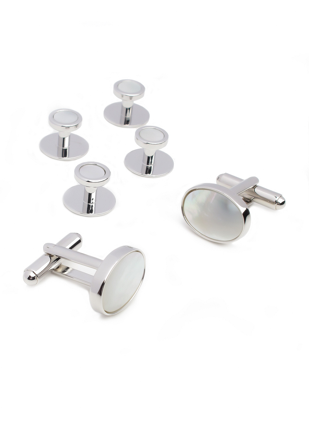 DSI Luxury Cufflinks & Studs Set in Silver Trim 4601-Mother of Pearl
