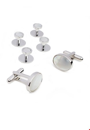 DSI Luxury Cufflinks & Studs Set in Silver Trim 4601-Mother of Pearl