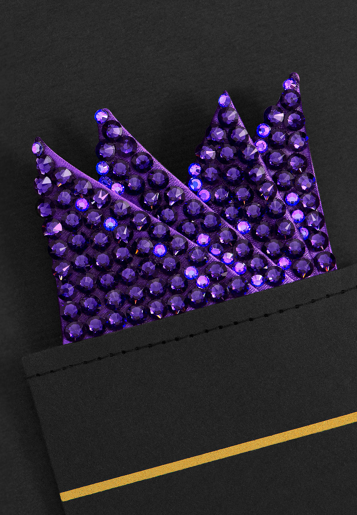 Vito Dance Rhinestone Pocket Square - Purple Velvet