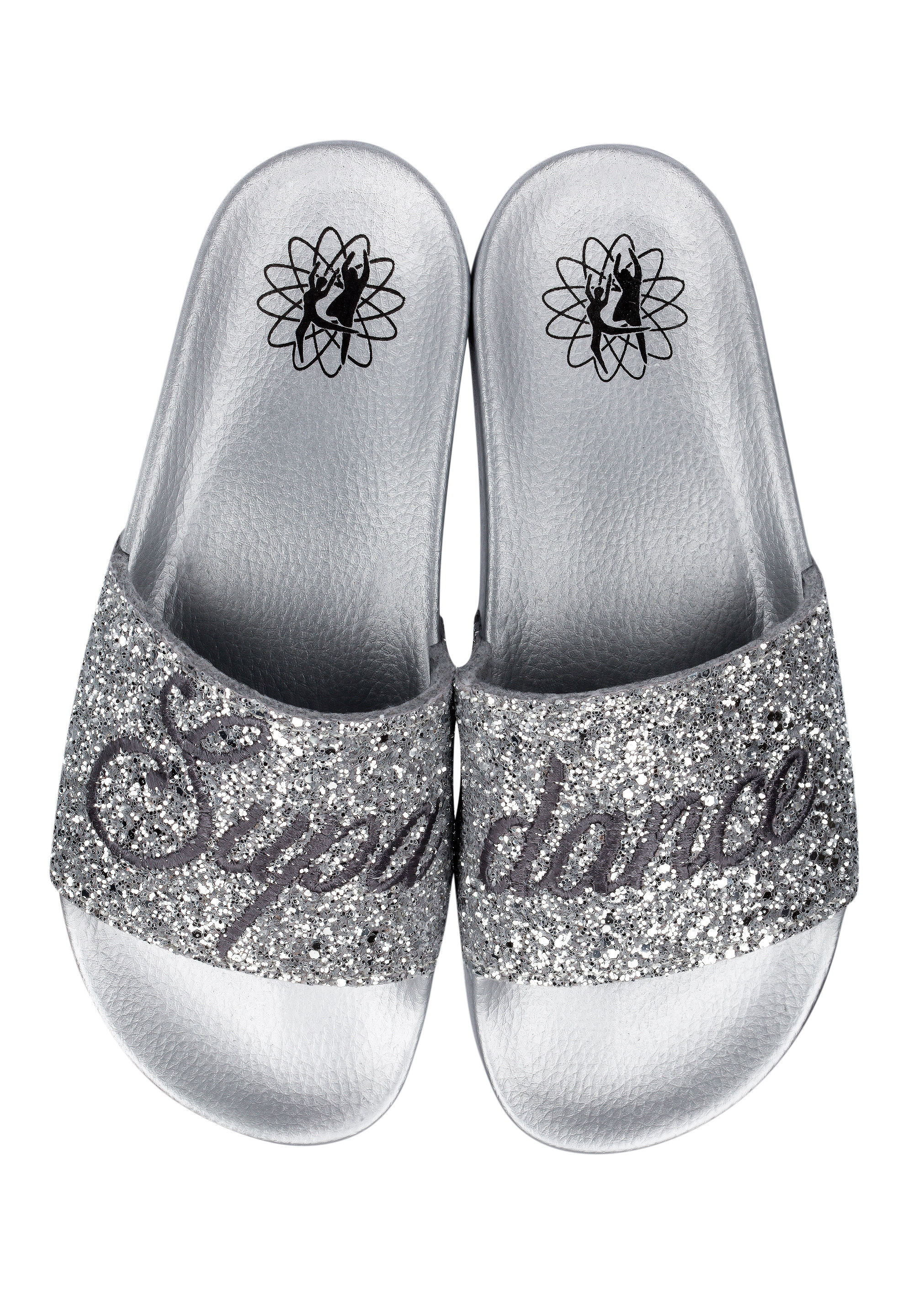 silver womens slides