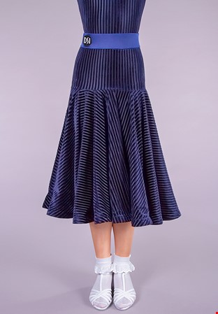 DSI Leah Juvenile Dance Skirt 1084-Ocean Blue Riga Striped Velvet