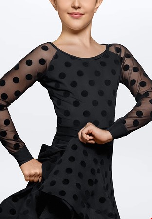 Dance America JR-B5 - Girls Dots Overlay Leotard-Black with Polka Dot Burnout
