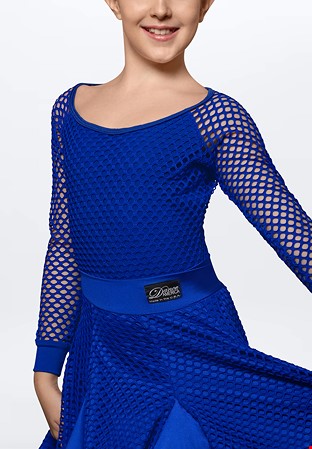 Dance America JR-B5 - Girls Mesh Overlay Leotard-Blue