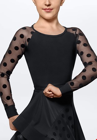 Dance America JR-B4 - Girls Dots Sleeve Leotard-Black with Polka Dot Burnout