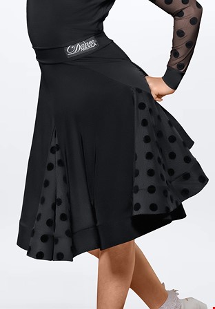 Dance America JR-S4 -Girls Dots with Godet Skirt-Black with Polka Dot Burnout
