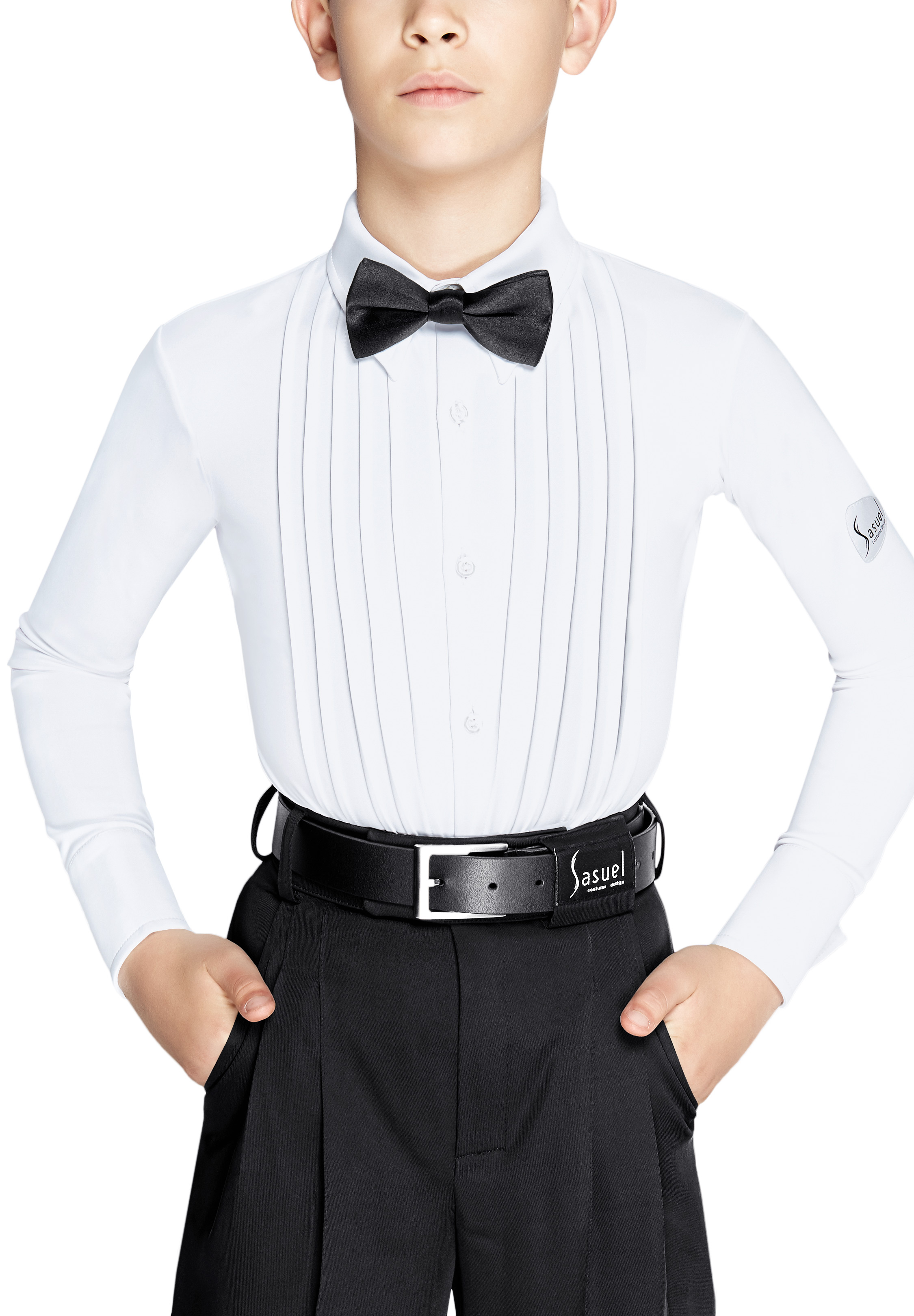 Sasuel Juvenile Wide Seamed Pleat Lycra Shirt-White