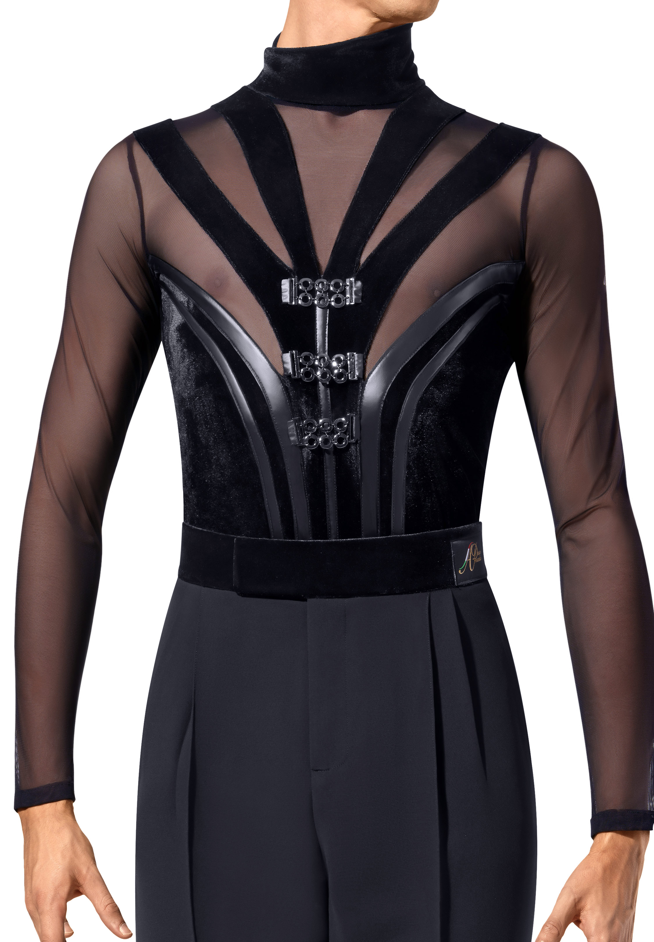 Alfa Mens Latin Velvet Stripe Shirt 231105-Black