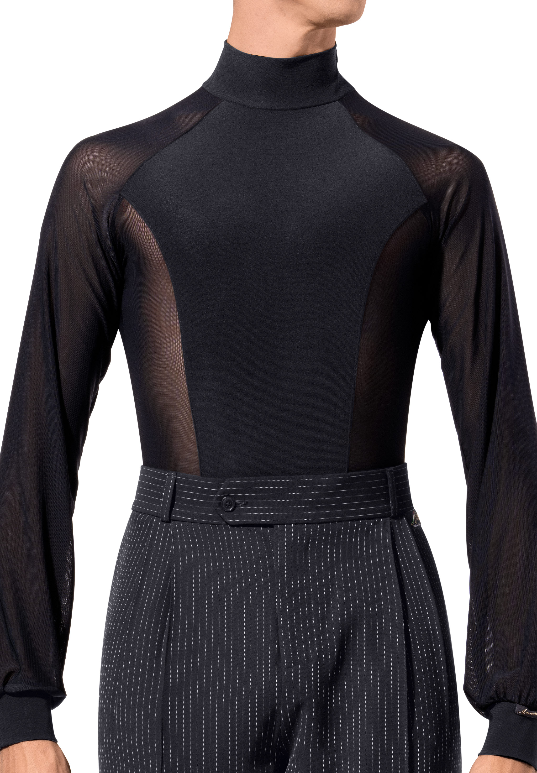 Armando Mens High Neck Mesh Bodysuit 00244-Black