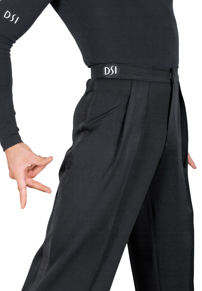 DSI Mens Box Pleat Gabardine Latin Trousers with Wide Satin Stripe