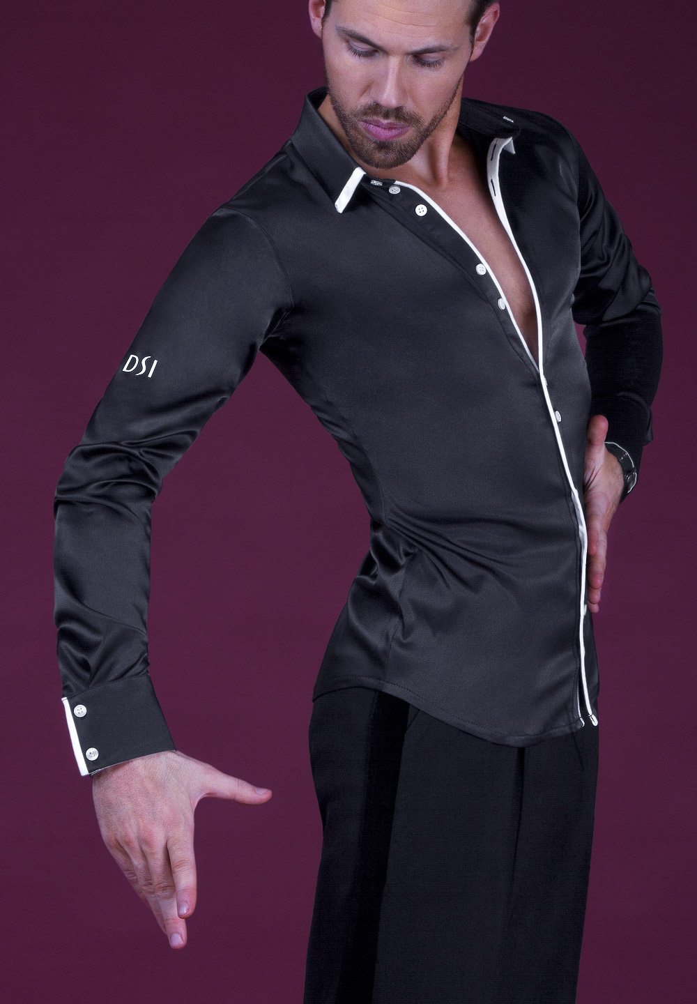 DSI Mens Satin Shirt with Double Button and Trim Finish 4083 | Dancewear