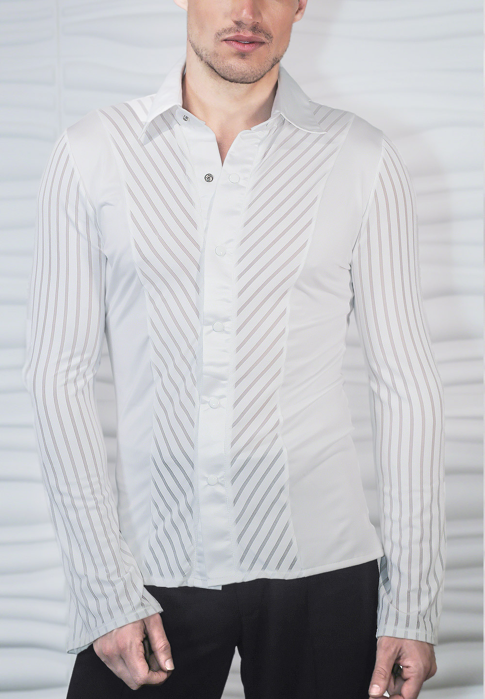 Dance America Mens Loose Fit Latin Shirt without Trunks MS20-White