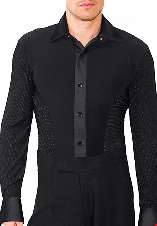 Dance America Mens Lurex Sleeve & Side Shirt w/ Trunks MS1-Black