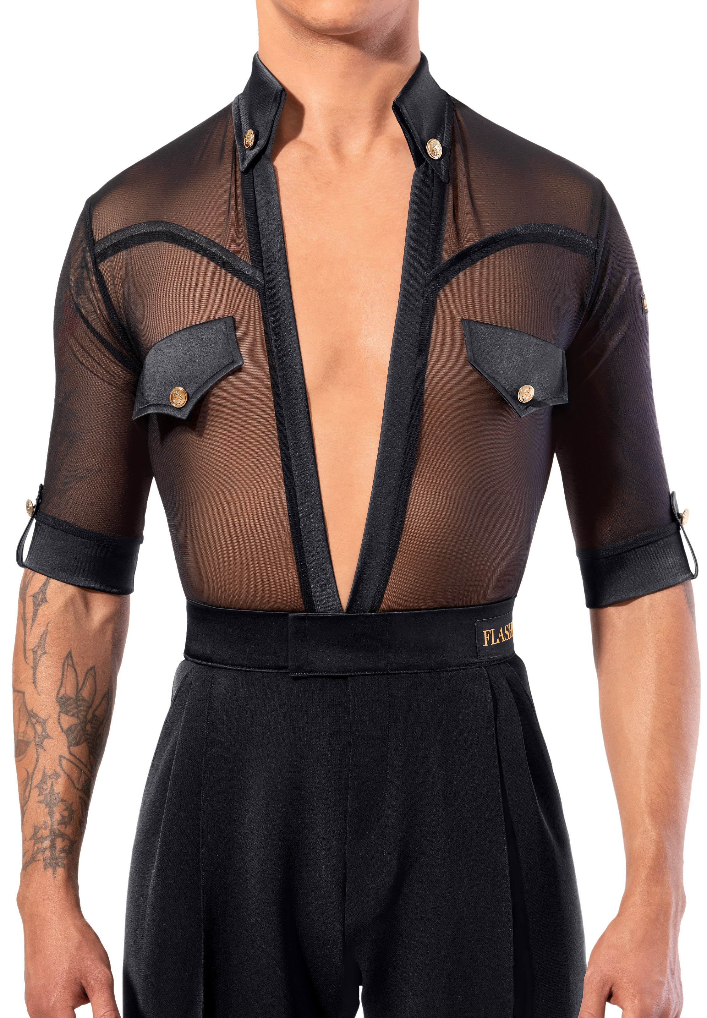 Flashdance Mens Latin Performance Shirt UOMO 1052-Black