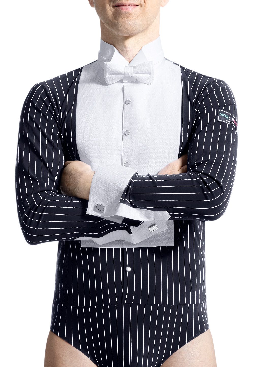 Noschese Mens Stretch Striped Ballroom Dance Body Shirt