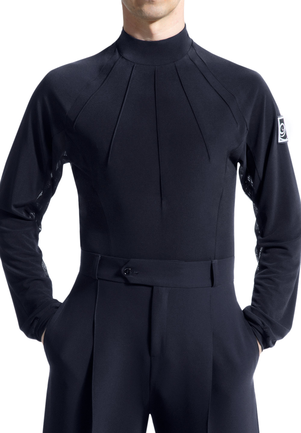 PopconAtelier Sheer Crystal Back Body Shirt MTC-109-1-Black/Jet Hematite