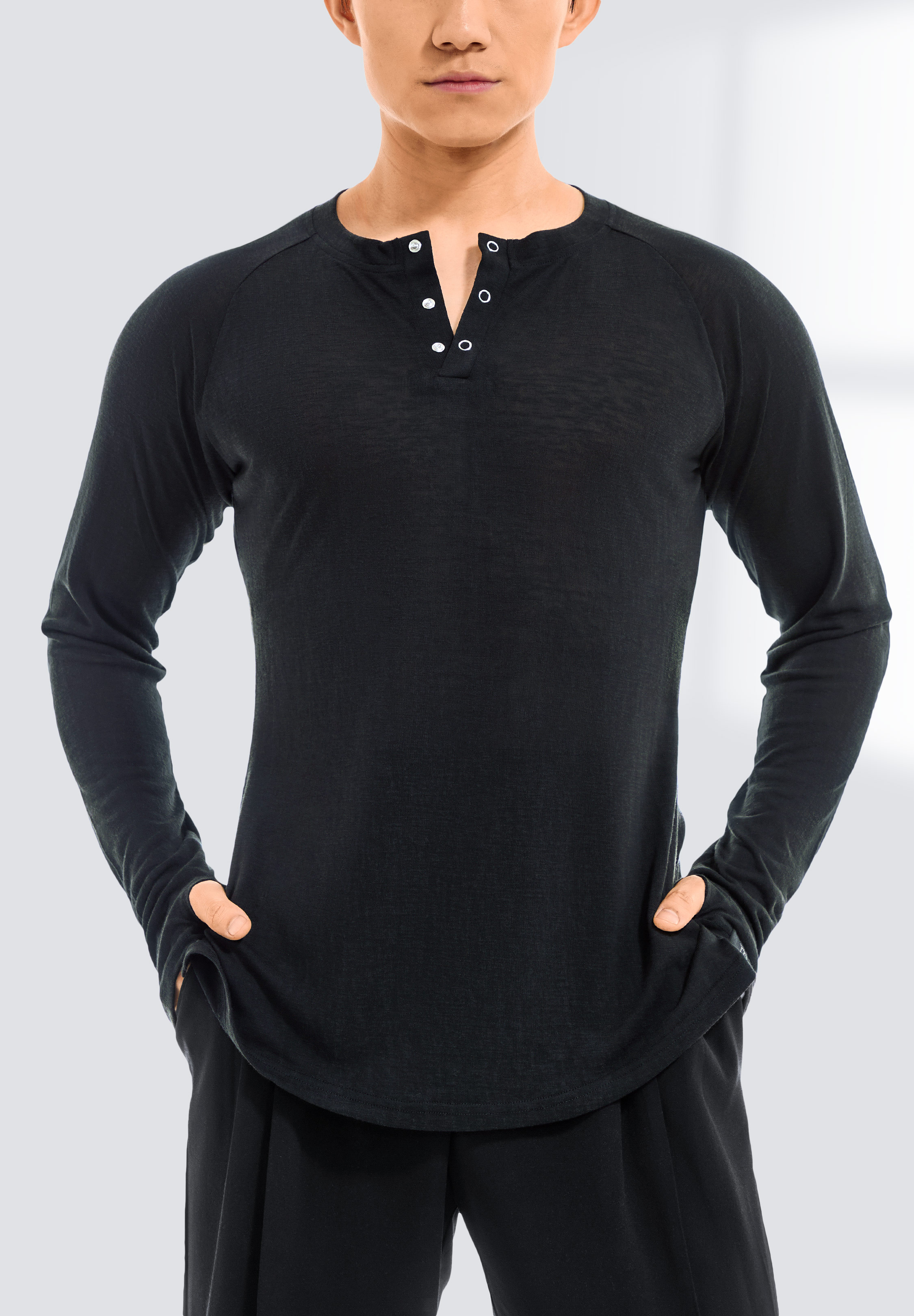 TDANCE Mens Henley Snap Button Shirt BS-0026-Black
