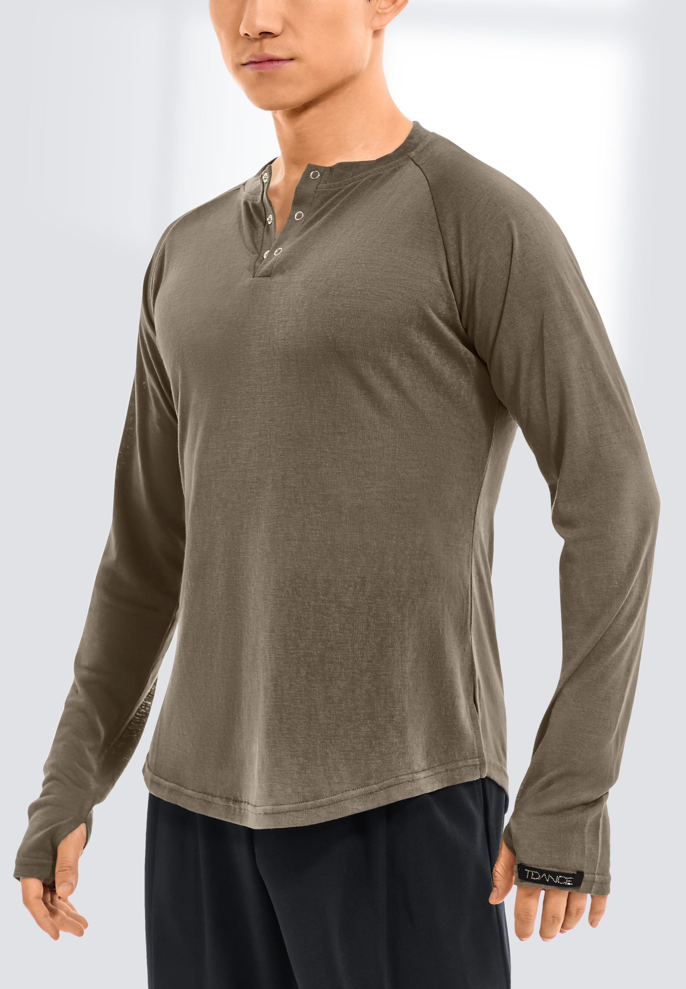 TDANCE Mens Henley Snap Button Shirt BS-0026-Grey