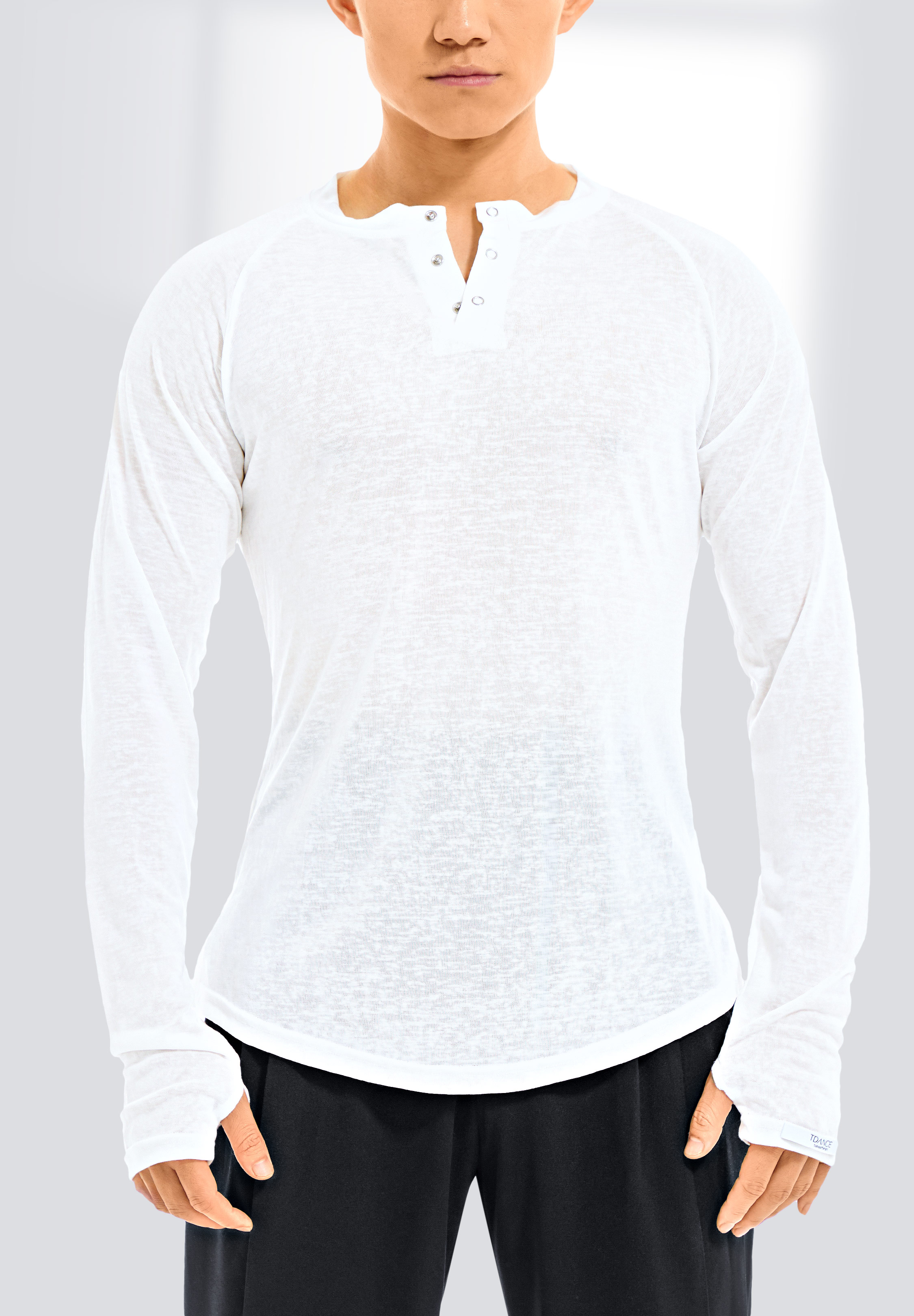 TDANCE Mens Henley Snap Button Shirt BS-0026-White