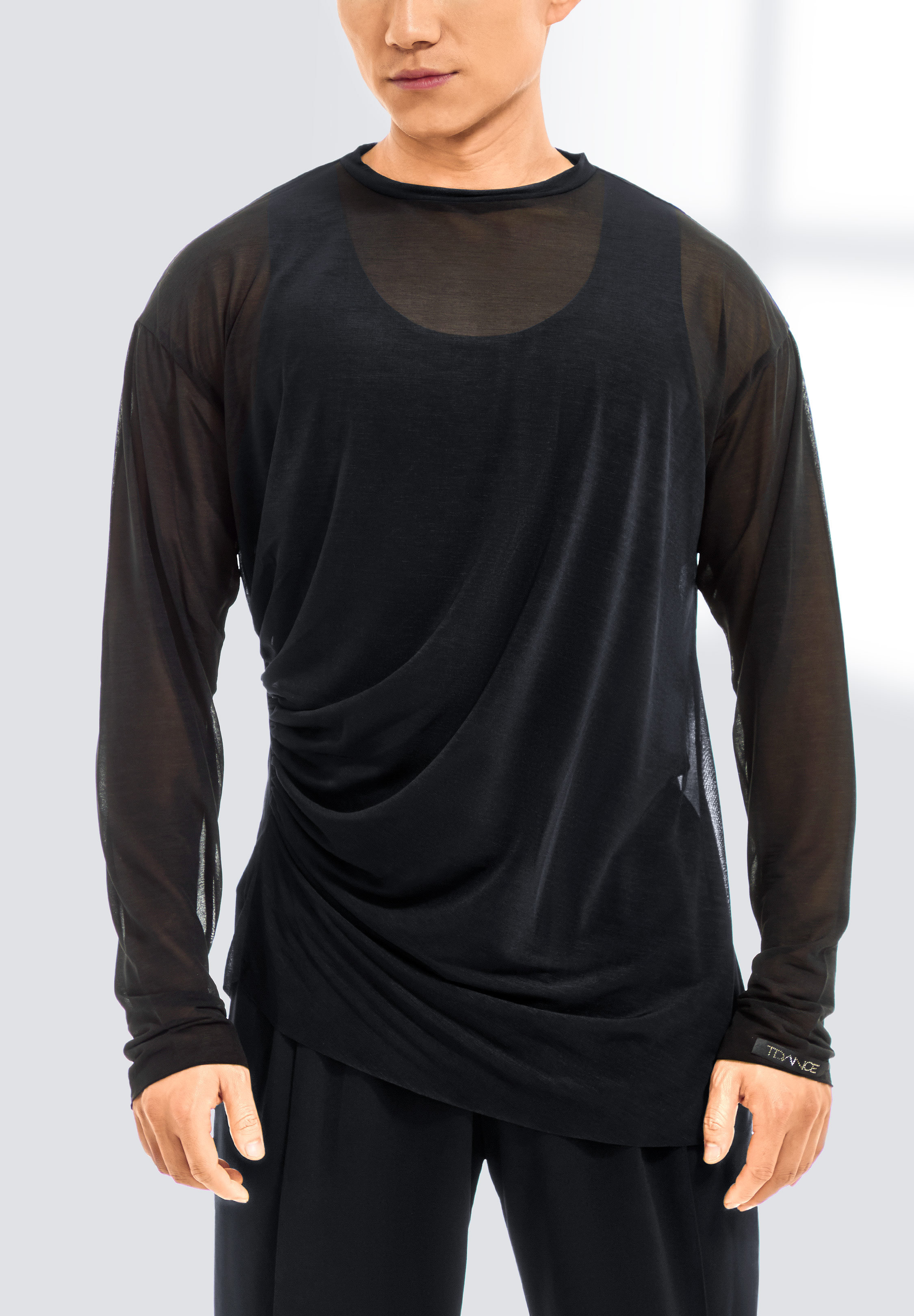 TDANCE Mens Ruched Gauze Top BS-0030-Black