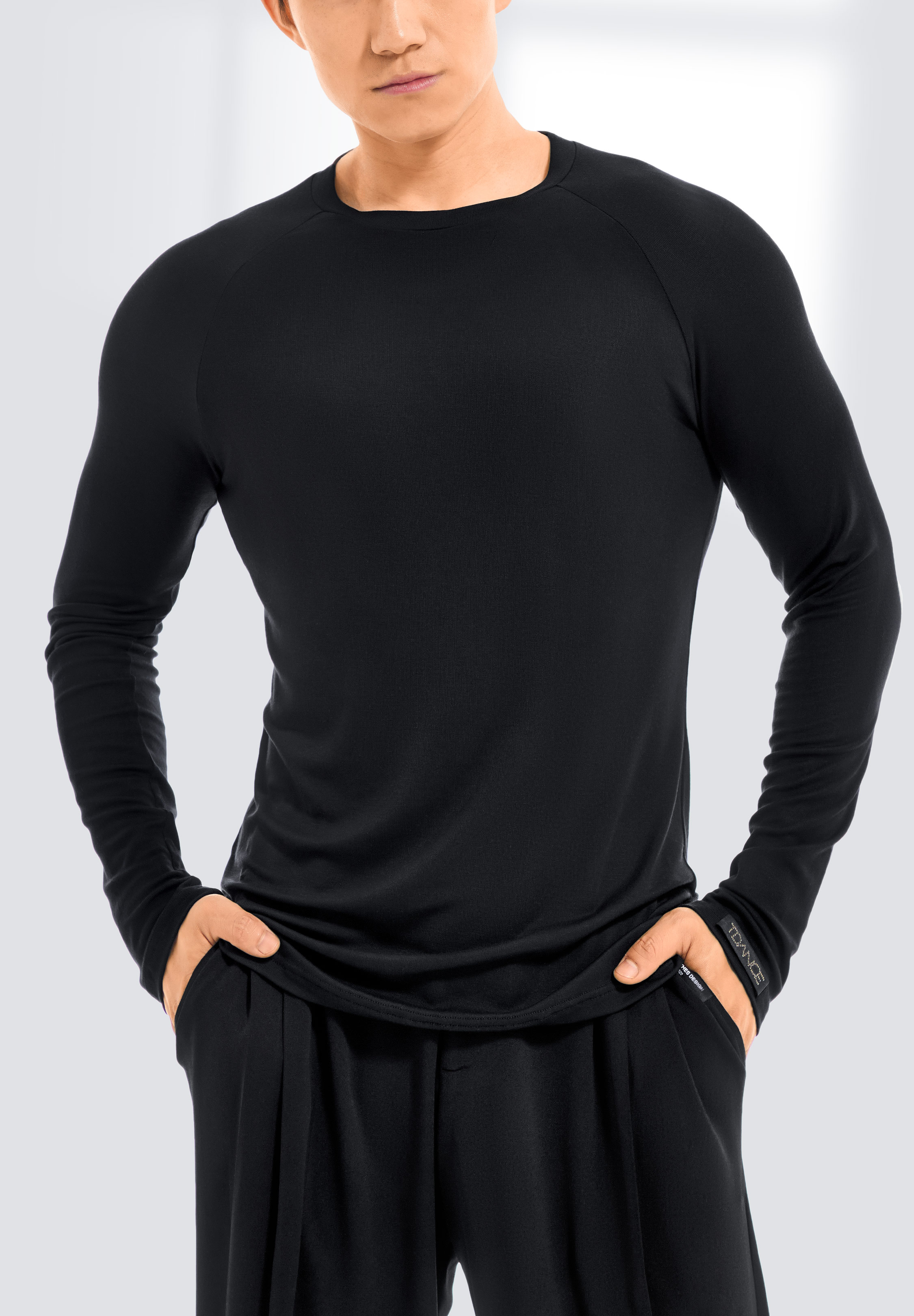 TDANCE Mens Slim Fit Long Sleeve Shirt BS-0039-Black