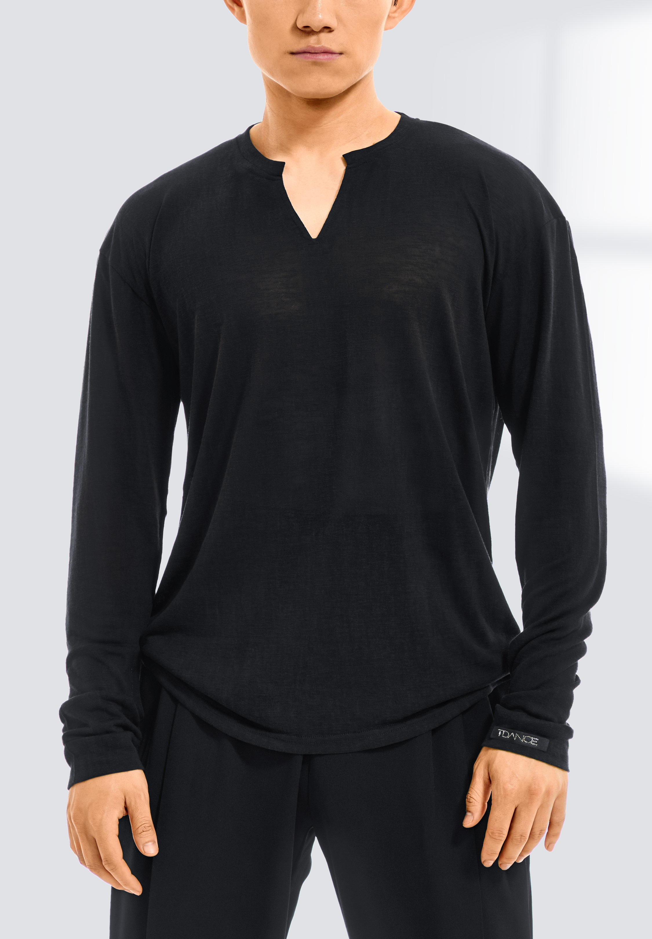 TDANCE Mens Split Neck Top BS-0028-Black