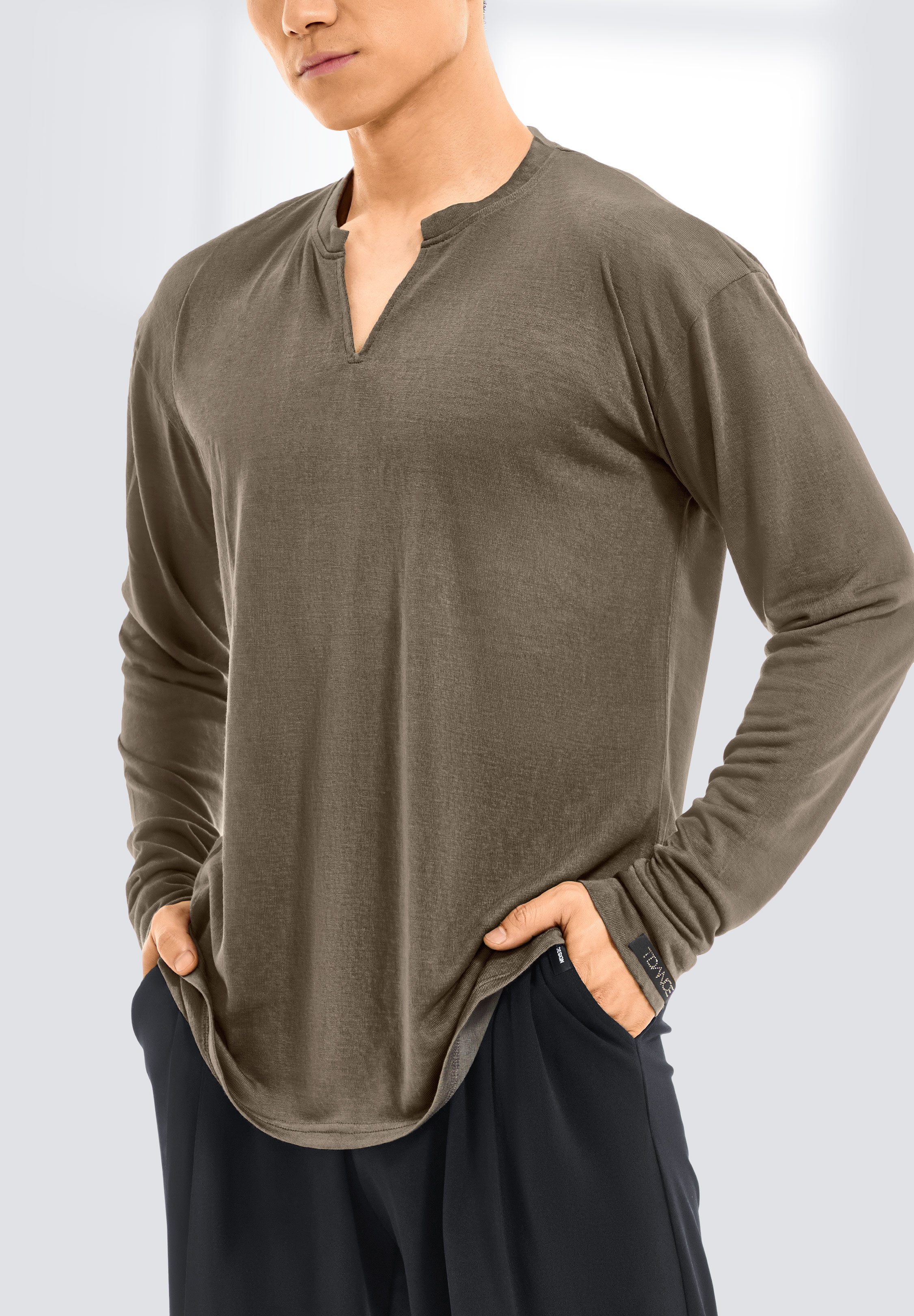 TDANCE Mens Split Neck Top BS-0028-Grey