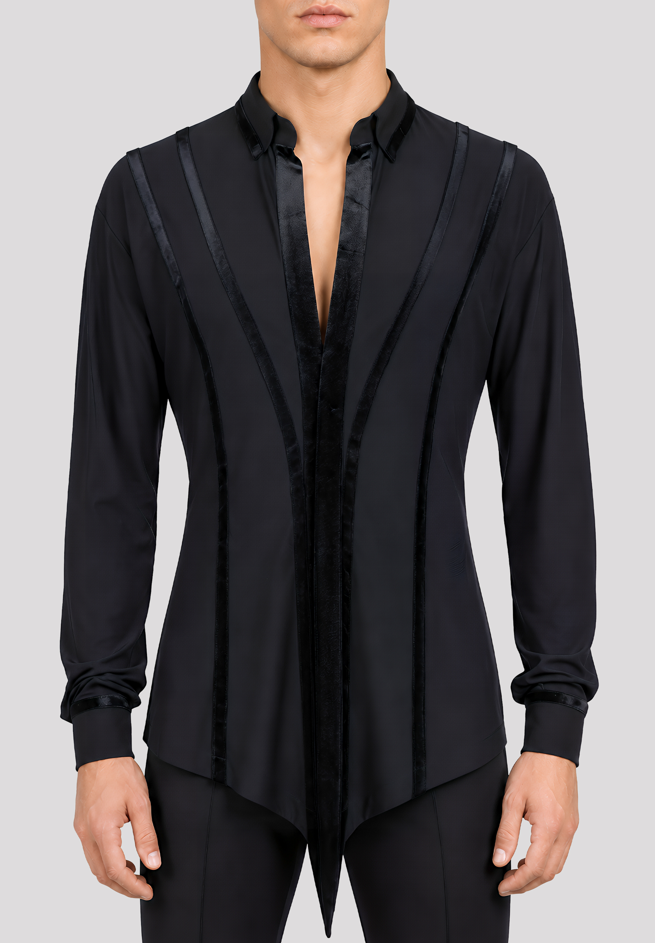 TDANCE Noir Luxe Mens Latin Shirt CN-0009-Black