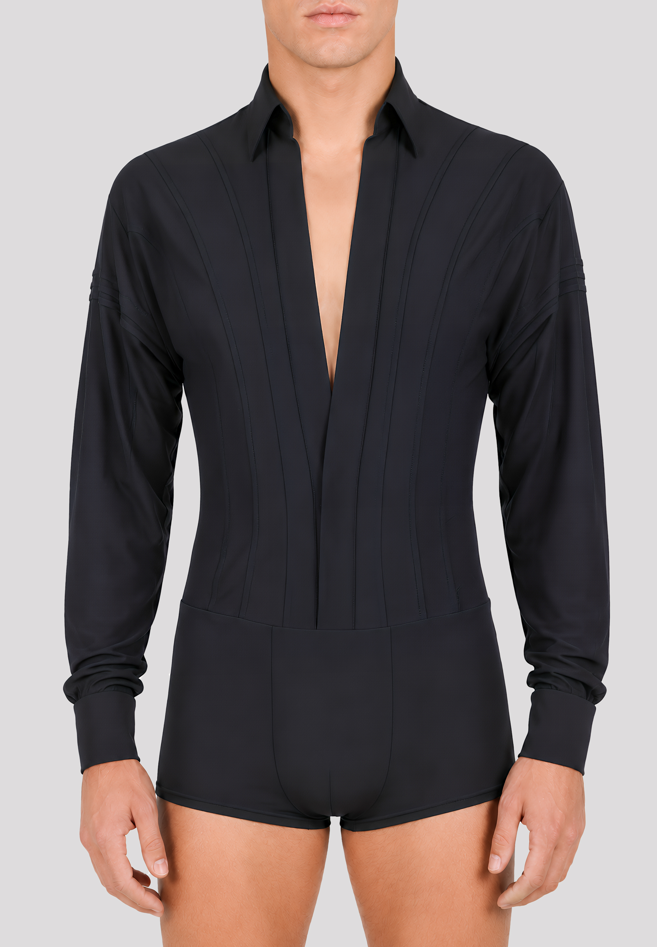 TDANCE Noir Pleat Mens Bodysuit CN-0007-Black