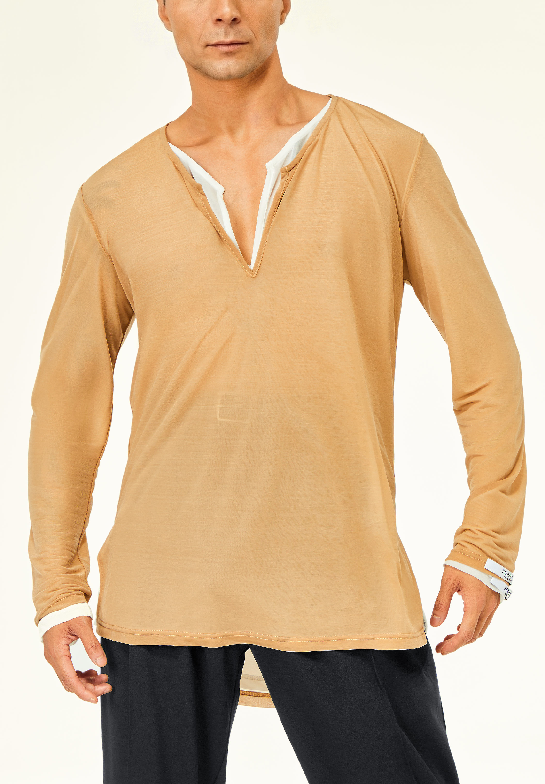 TDANCE Sheer Side Slit Shirt BS-0002-Beige