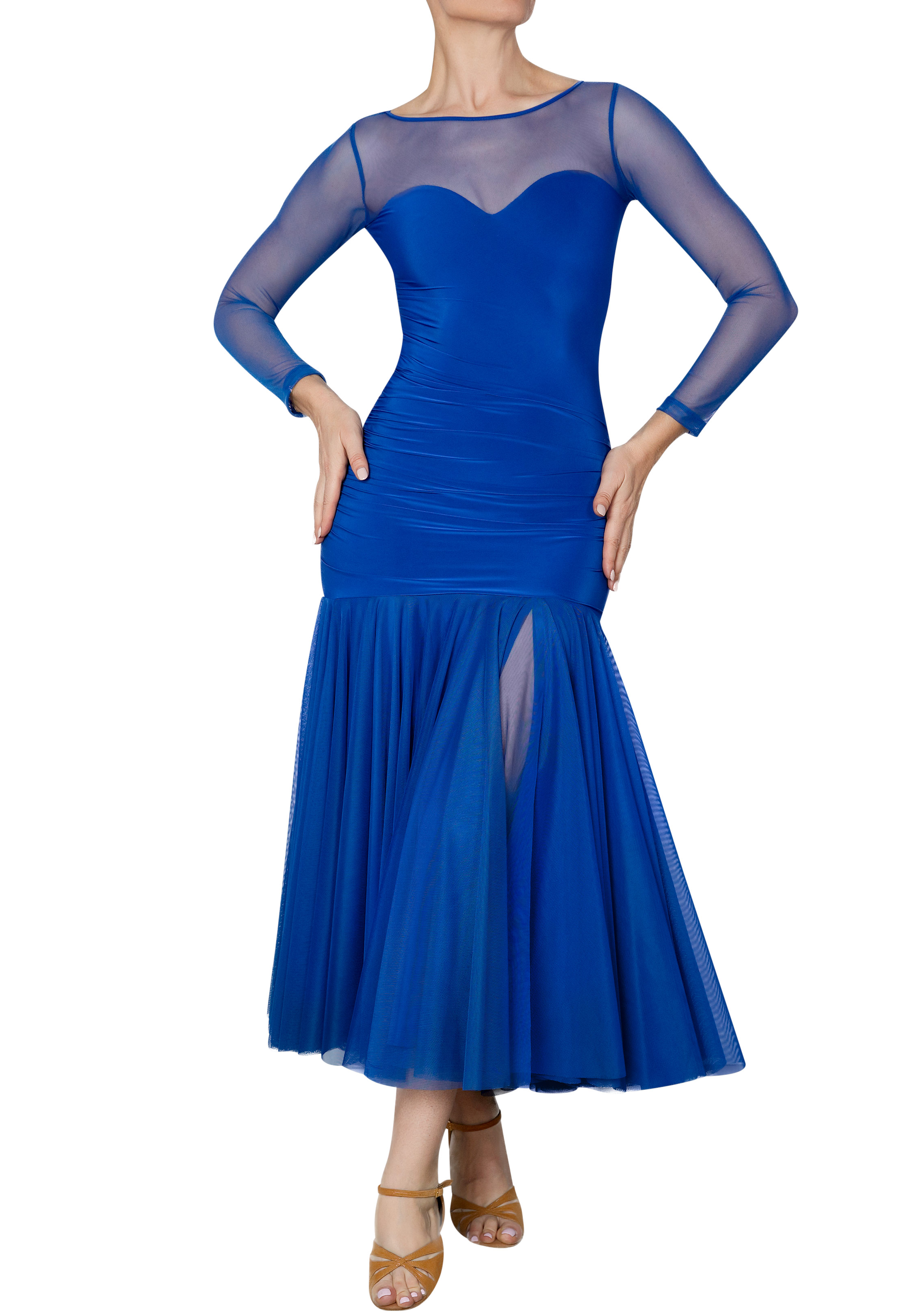 Dance America D2406 - Long Ruched Sweetheart Dress-Blue